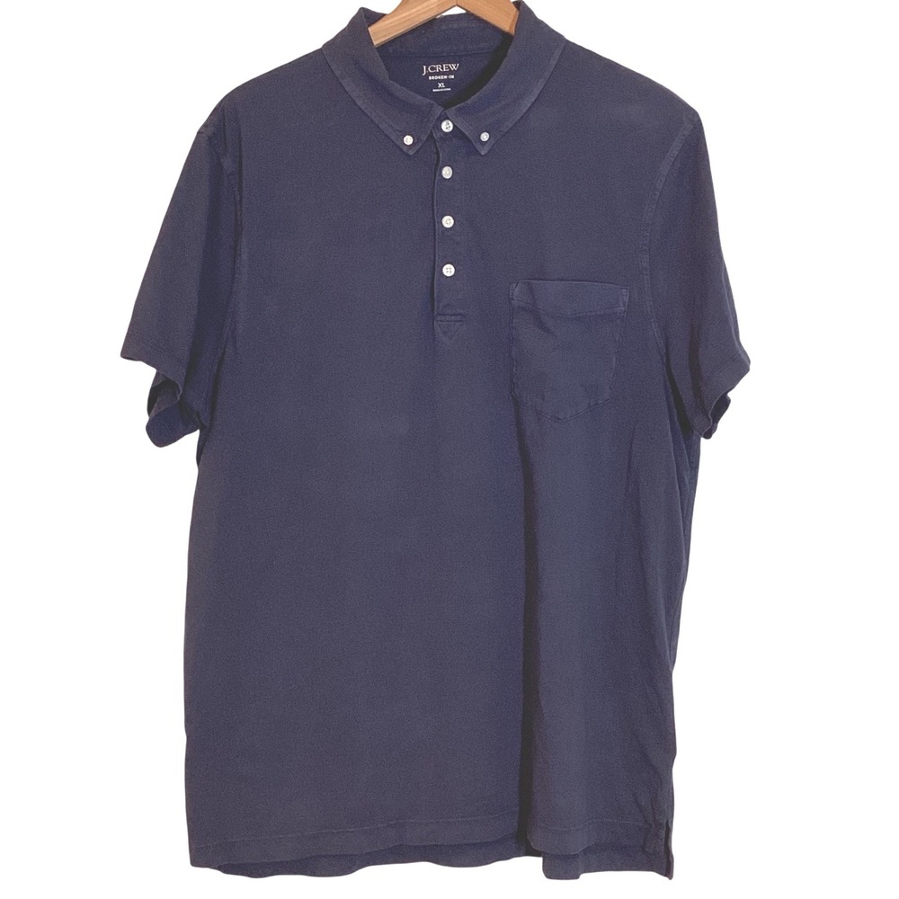 J.Crew Polo Shirt Broken-In Navy Blue Cotton Button Down Collar Pocket - XL
